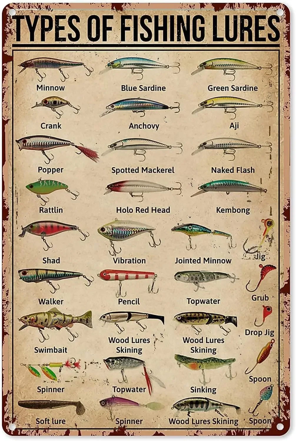 Fishing Lure - Insegna Metallica Vintage per la Pesca,